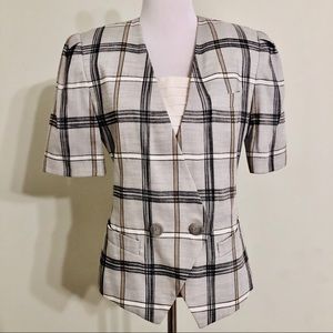 Vintage Plaid Short-Sleeved Double Breasted Blazer